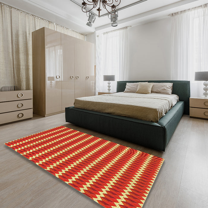 Round Machine Washable Transitional Orange Rug in a Office, wshpat2712yw