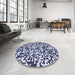 Round Patterned Blue Rug in a Office, pat2714blu