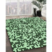 Patterned Dark Forest Green Rug in Family Room, pat2714grn