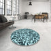 Round Patterned Medium Teal Green Rug in a Office, pat2714lblu