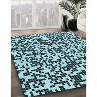 Patterned Medium Teal Green Rug, pat2714lblu