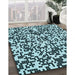 Patterned Medium Teal Green Rug in Family Room, pat2714lblu