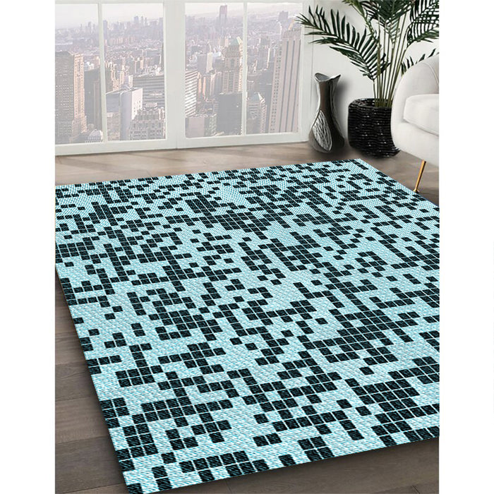 Machine Washable Transitional Medium Teal Green Rug in a Family Room, wshpat2714lblu