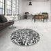 Round Machine Washable Transitional Charcoal Black Rug in a Office, wshpat2714