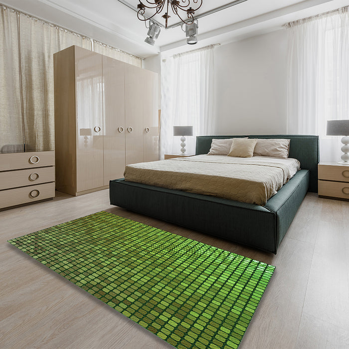 Patterned Dark Forest Green Rug in a Bedroom, pat2715grn