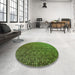 Round Patterned Dark Forest Green Rug in a Office, pat2715grn