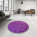 Round Patterned Dark Magenta Purple Rug in a Office, pat2715pur