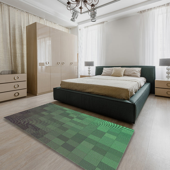 Patterned Clover Green Rug in a Bedroom, pat2716grn