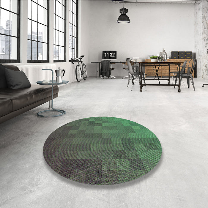 Round Patterned Clover Green Rug in a Office, pat2716grn