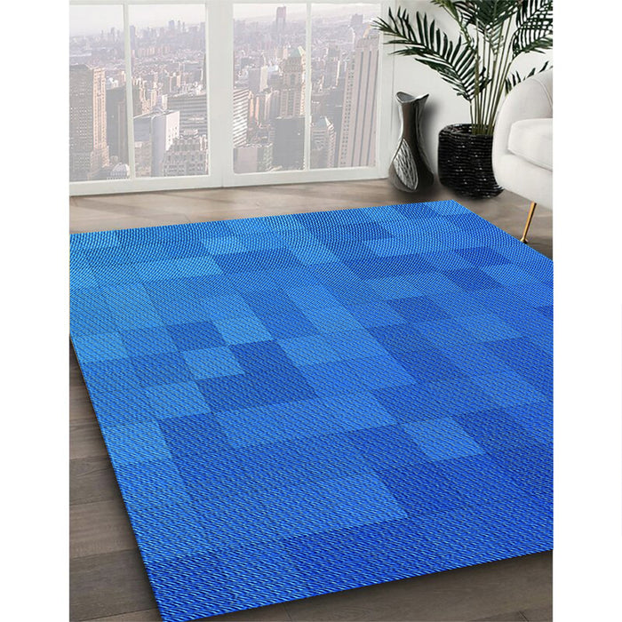 Patterned Neon Blue Rug in Family Room, pat2716lblu