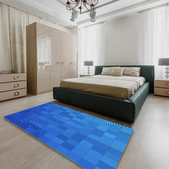 Patterned Neon Blue Rug in a Bedroom, pat2716lblu