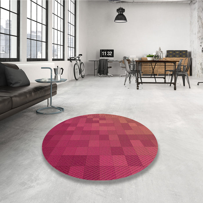 Round Patterned Red Rug in a Office, pat2716org