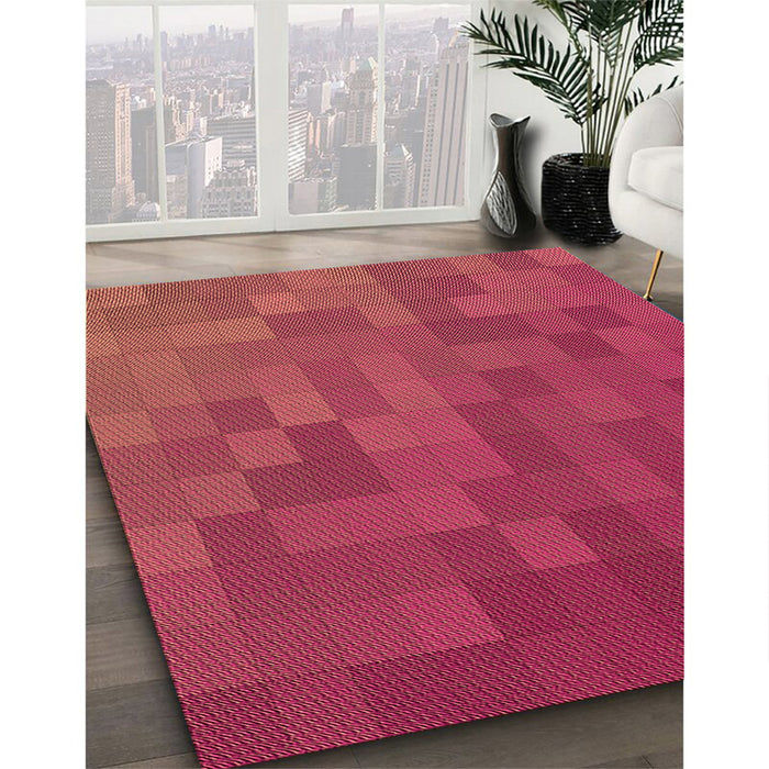 Patterned Red Rug in Family Room, pat2716org