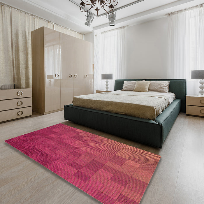 Round Machine Washable Transitional Red Rug in a Office, wshpat2716org