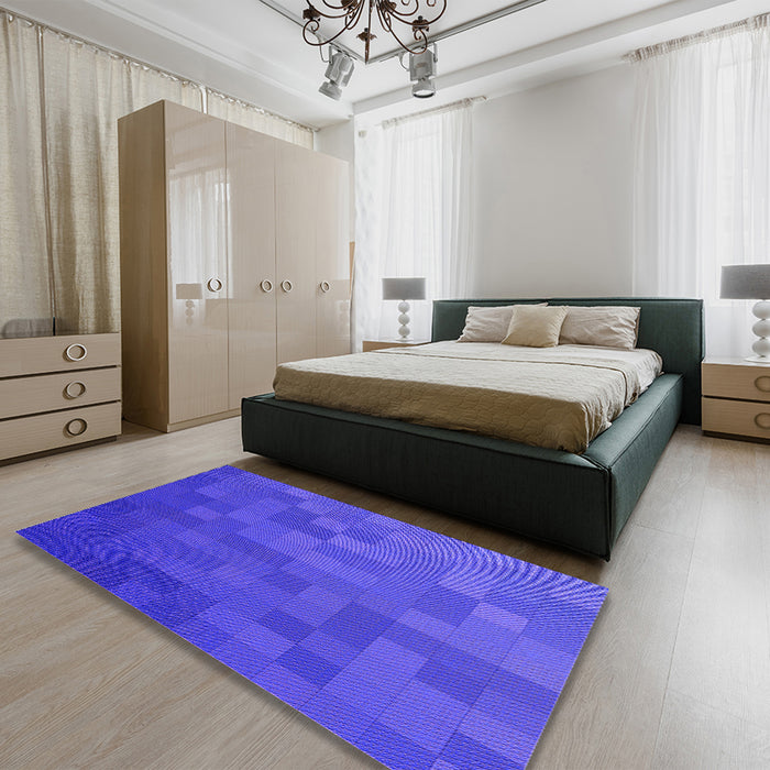 Patterned Light Slate Blue Rug in a Bedroom, pat2716pur