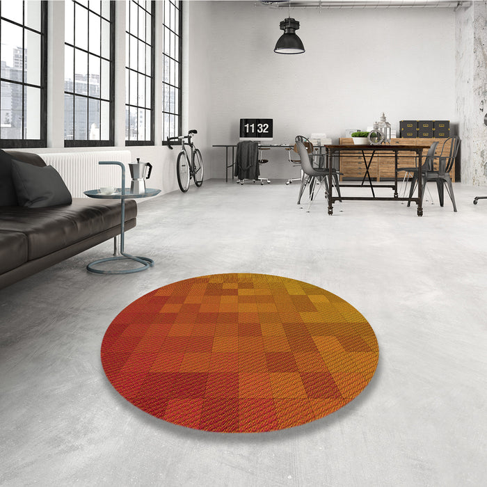 Round Patterned Neon Orange Rug in a Office, pat2716yw