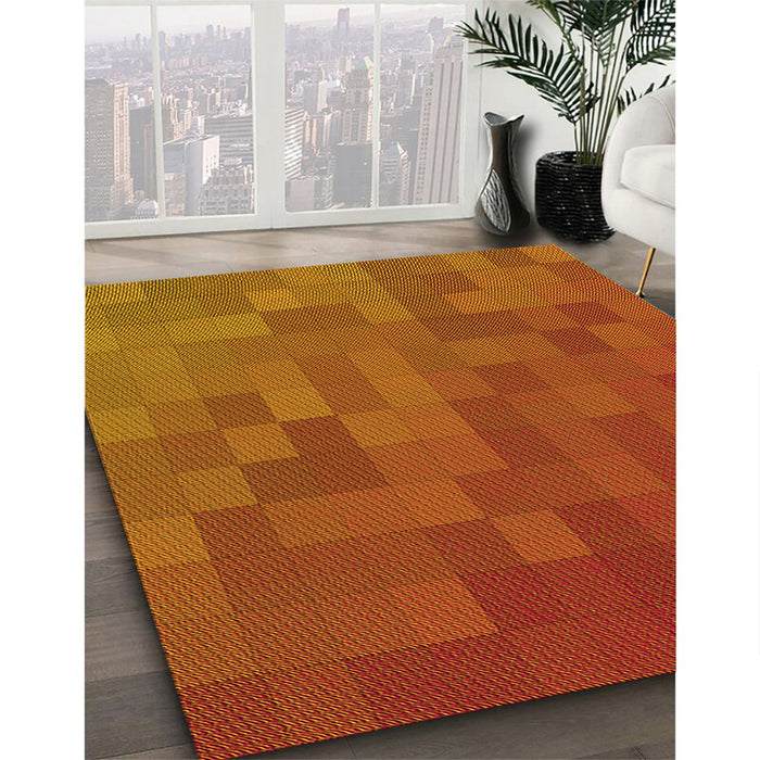 Patterned Neon Orange Rug in Family Room, pat2716yw