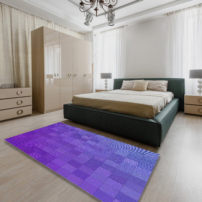 Patterned Blue Violet Purple Novelty Rug in a Bedroom, pat2716