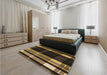 Patterned Midnight Gray Rug in a Bedroom, pat2717brn