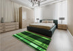 Patterned Dark Forest Green Rug in a Bedroom, pat2717grn