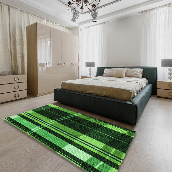 Patterned Dark Forest Green Rug in a Bedroom, pat2717grn