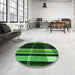 Round Patterned Dark Forest Green Rug in a Office, pat2717grn