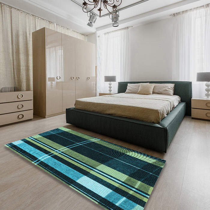Patterned Mint Green Rug in a Bedroom, pat2717lblu