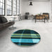 Round Patterned Mint Green Rug in a Office, pat2717lblu