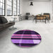 Round Patterned Dark Purple Rug in a Office, pat2717pur