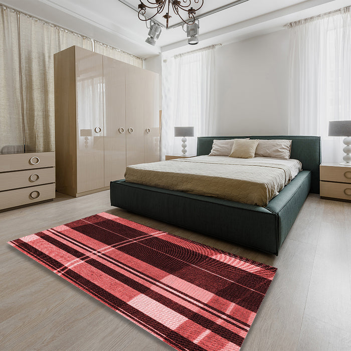 Patterned Red Rug in a Bedroom, pat2717rd