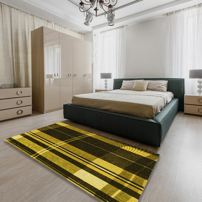Patterned Caramel Brown Rug in a Bedroom, pat2717yw
