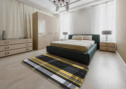 Patterned Mid Gray Novelty Rug in a Bedroom, pat2717