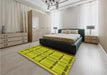 Patterned Dark Yellow Green Rug in a Bedroom, pat2718yw