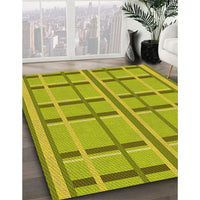 Patterned Dark Yellow Green Rug, pat2718yw