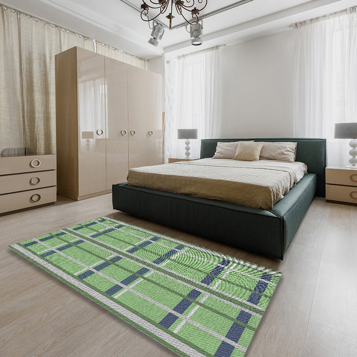 Patterned Light Green Novelty Rug in a Bedroom, pat2718
