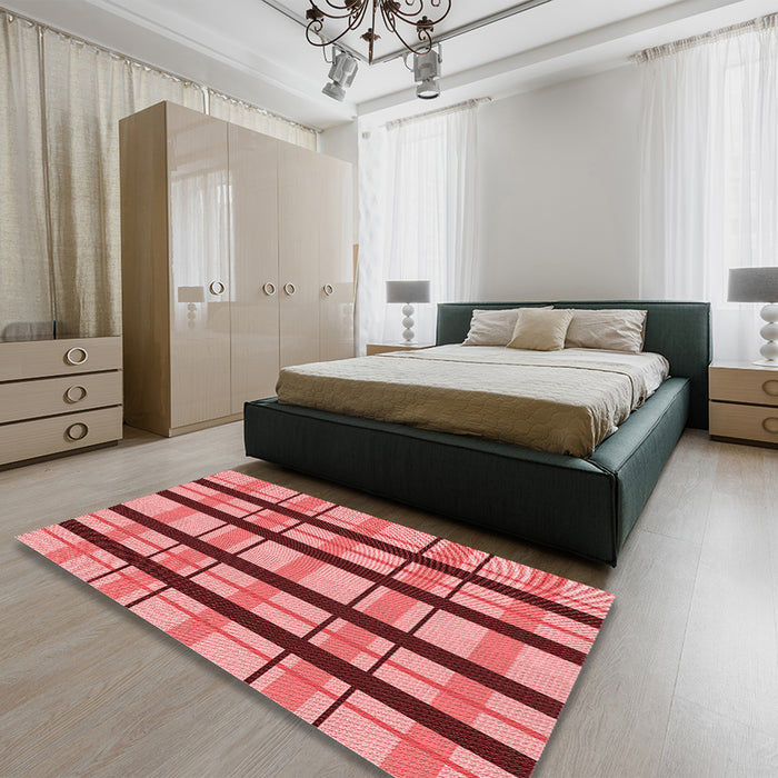Patterned Light Coral Pink Rug in a Bedroom, pat2719rd