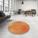 Round Machine Washable Transitional Orange Red Rug in a Office, wshpat271