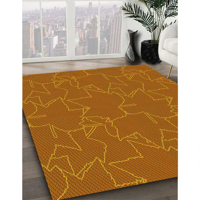 Patterned Neon Orange Rug in Family Room, pat272yw
