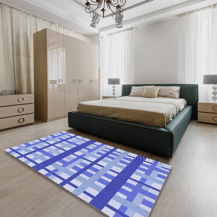 Patterned Blue Rug in a Bedroom, pat2720blu