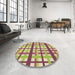 Round Patterned Green Rug in a Office, pat2720brn