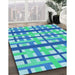 Patterned Neon Blue Rug in Family Room, pat2720lblu