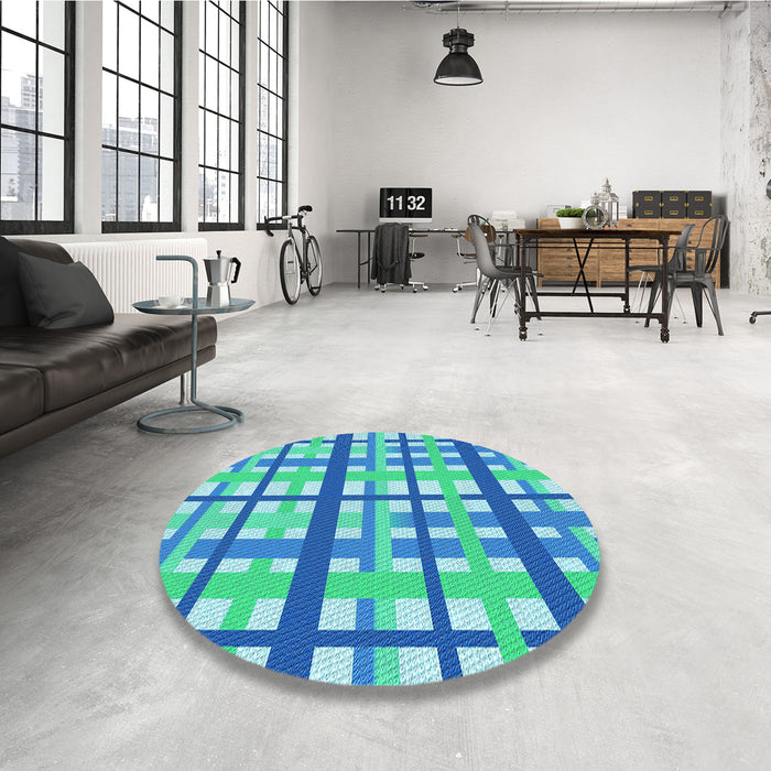 Round Patterned Neon Blue Rug in a Office, pat2720lblu
