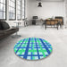 Round Patterned Neon Blue Rug in a Office, pat2720lblu