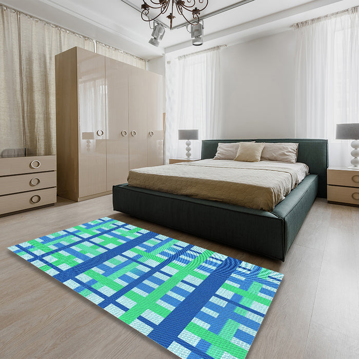 Patterned Neon Blue Rug in a Bedroom, pat2720lblu