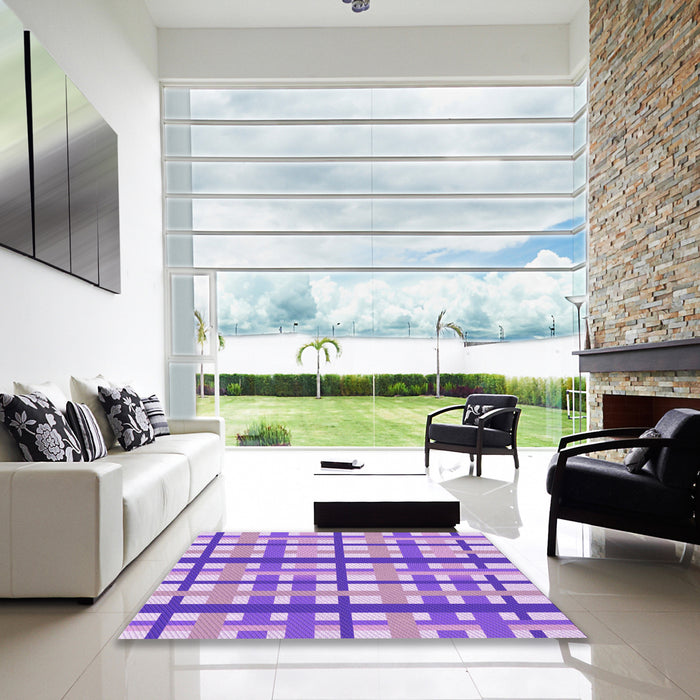 Square Patterned Purple Plum Purple Rug in a Living Room, pat2720pur