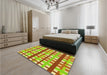 Patterned Green Yellow Green Rug in a Bedroom, pat2720yw