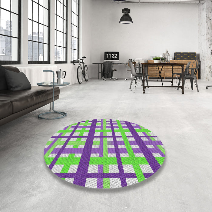 Round Machine Washable Transitional Light Green Rug in a Office, wshpat2720