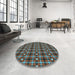 Round Patterned Bakers Brown Rug in a Office, pat2722lblu