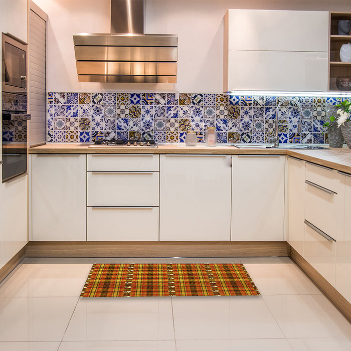 Patterned Tomato Red Rug in a Kitchen, pat2722yw