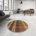 Round Patterned Cinnamon Brown Rug in a Office, pat2723brn